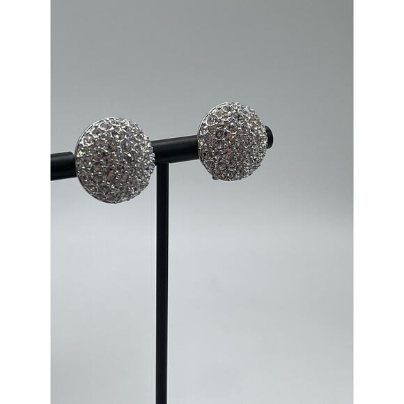 Swarovski Round Pave Clear Crystal Stud Earrings Formal Bridal Bling‎ Pierced - Picture 9 of 16